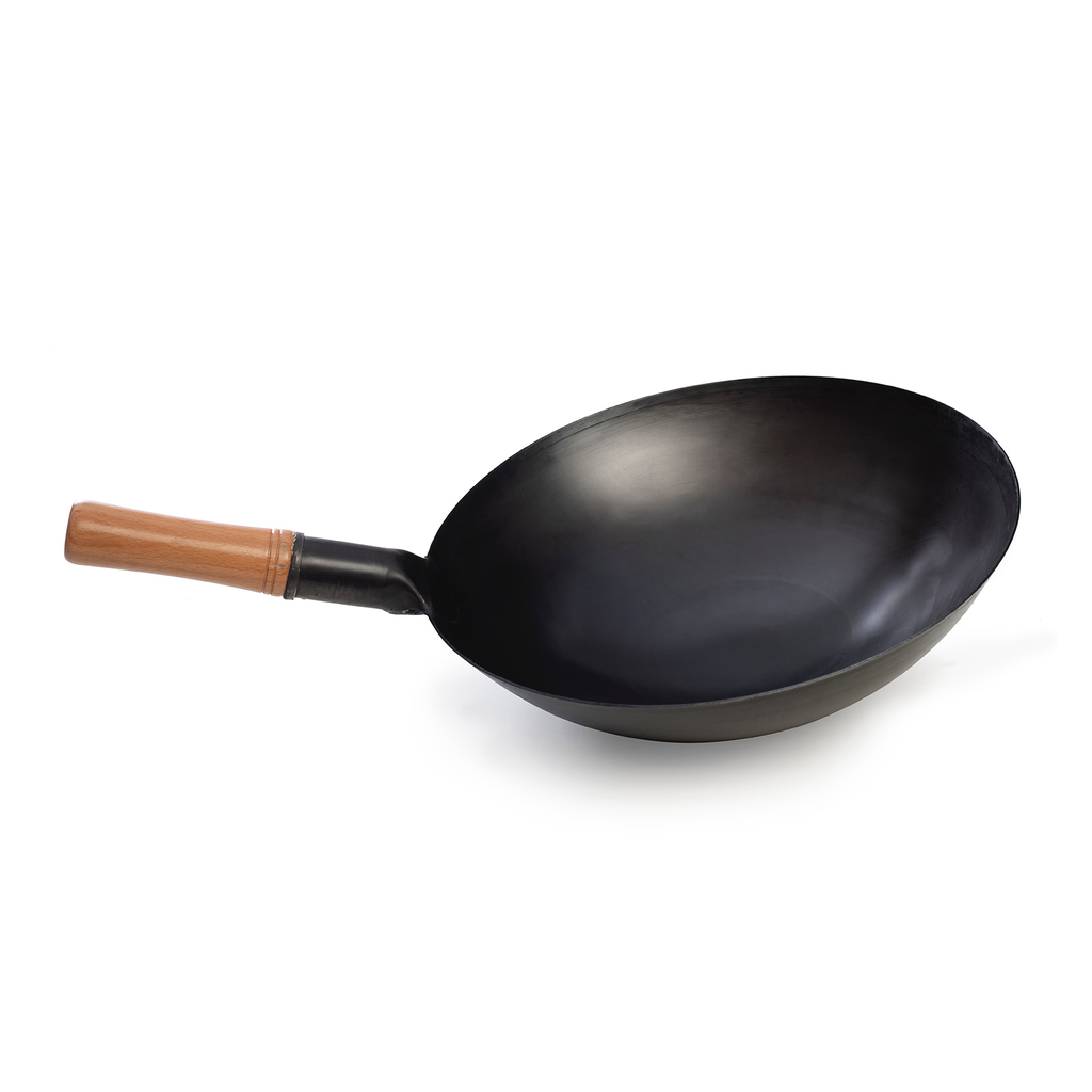 [PE0414] Chinese Wok with wooden Handle with Black Coating 42cm